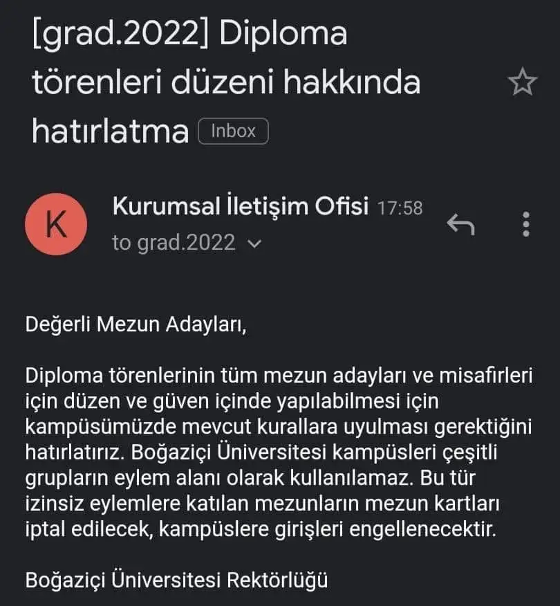 Boğaziçi Üniversitesi Rektörlüğünden öğrencilere tehdit: ‘Eylem yaparsanız mezun kartlarınızı iptal ederiz’