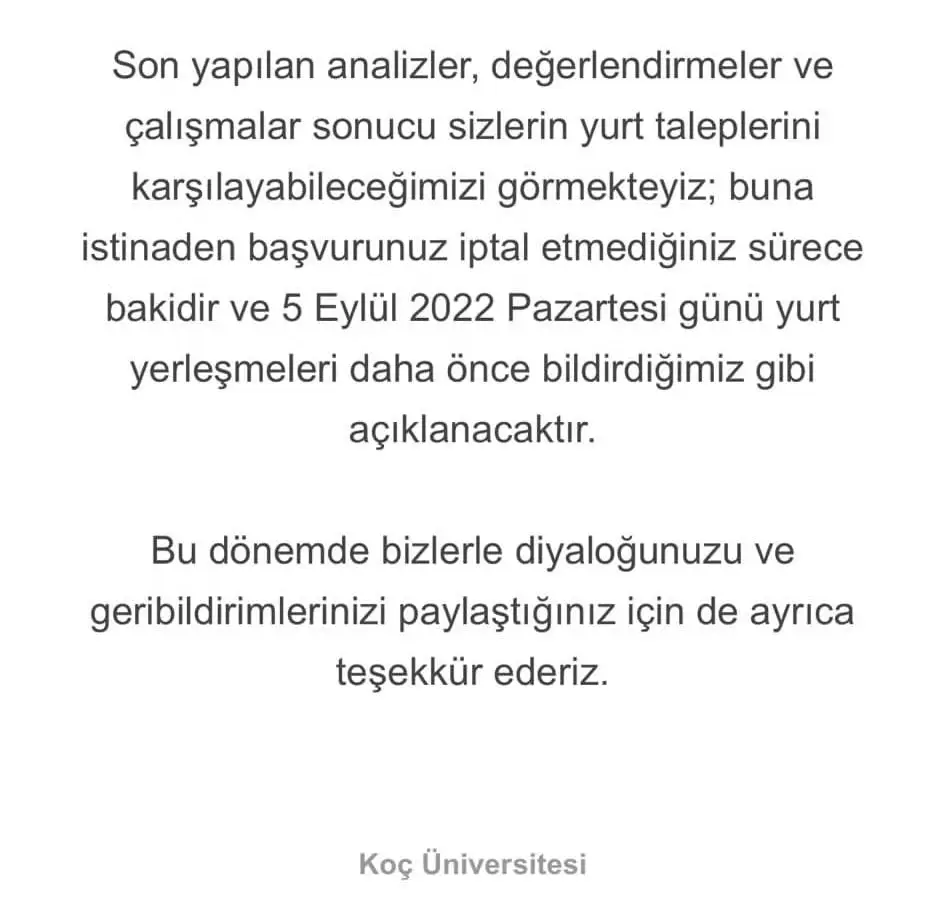 Koç Üniversitesi'nin konuya dair açıklaması