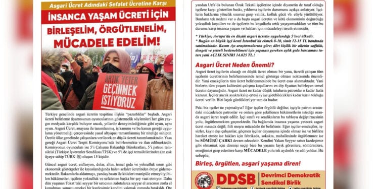 DDSB asgari ücret bildirisi