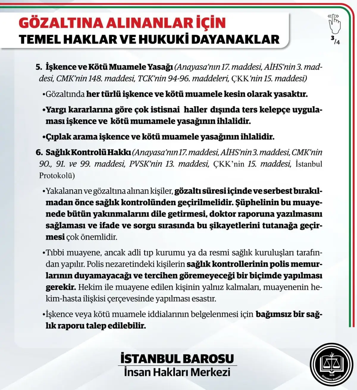 İstanbul Barosu gözaltına alınanların temel hakları üzerine bilgilendirme paylaştı