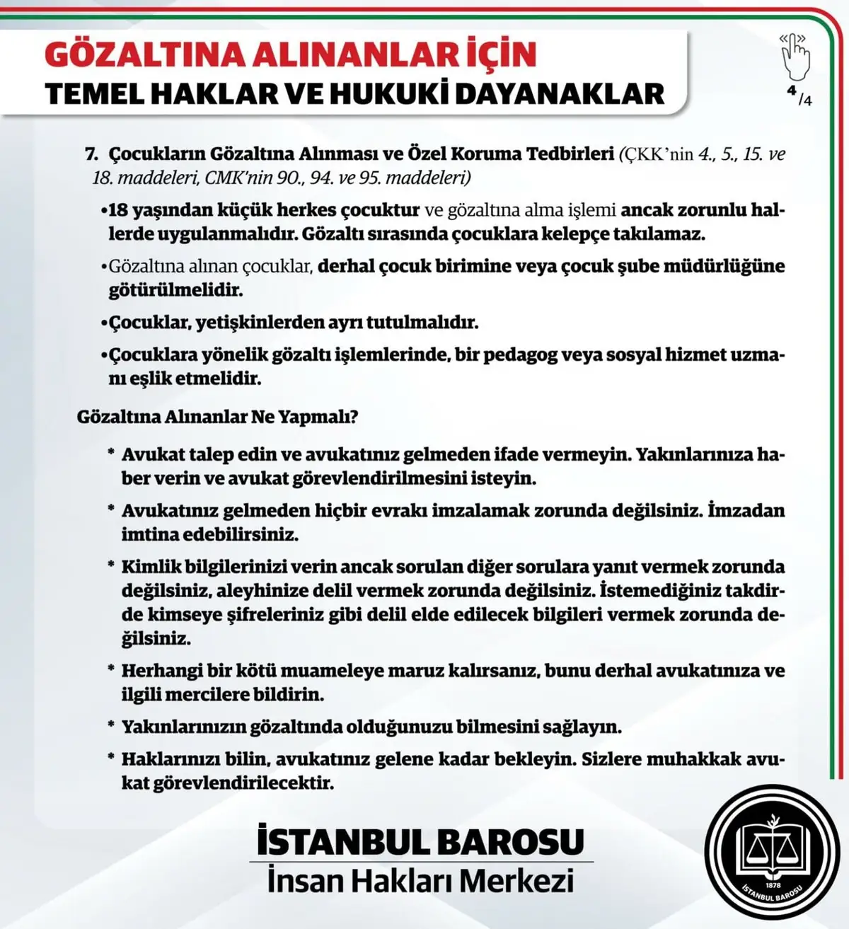 İstanbul Barosu gözaltına alınanların temel hakları üzerine bilgilendirme paylaştı
